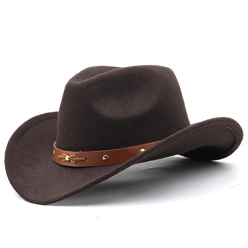 New woolen hat, western cowboy gift hat, brown belt, men's and women's couple hat, crimped hat