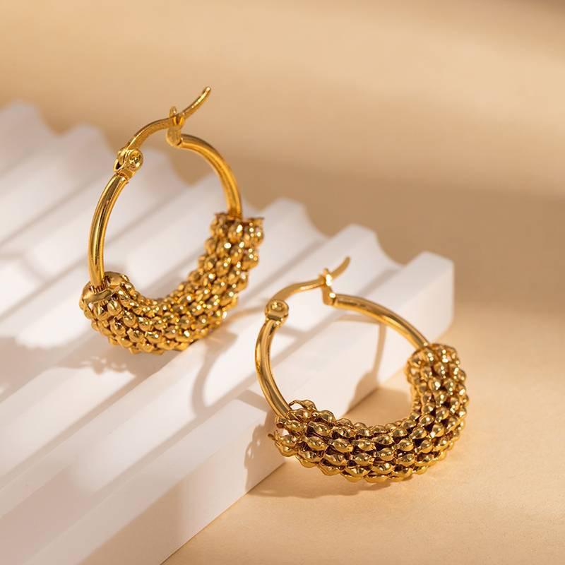 Gold-Plated Gradient Bead Hoop Earrings for Women - Niche Fashion Design