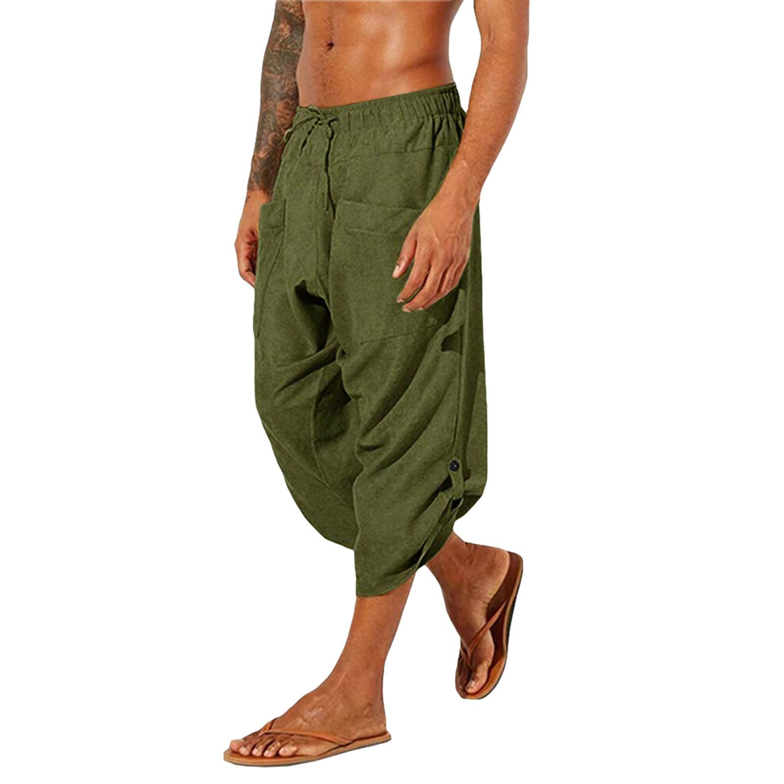

Linen Clothing For Men Easy Bodybuilding Motion Pants For Men Linen Pocket Color Cropped Trousers XL