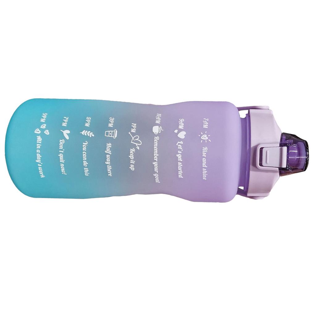 Straw Bottle Leakage Proof Frosted Gradient Color Open Sports Water Cup with Handle Clear Scale 2000ml