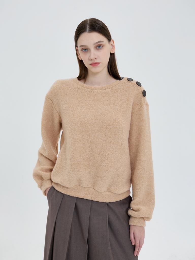 TOSE Shoulder Button Point Knit T-Shirt Beige