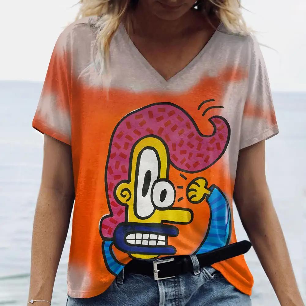 Letní dámské módní tričko Exagerovaný umělecký potisk Topy Trička Dámské Vintage Krátký rukáv Oblečení Dámské Denní Ležérní Streetwear