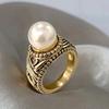 Baroque new jewelry, retro court style floating pattern engraved imitation pearl ring, hot-selling ring
