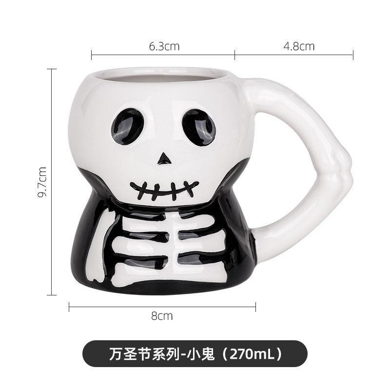 Halloween Mugs, Ceramic Cup, 3D Hand Painted Design, Large Capacity, Personality, Cartoon, Skull, Fashion Drinkware