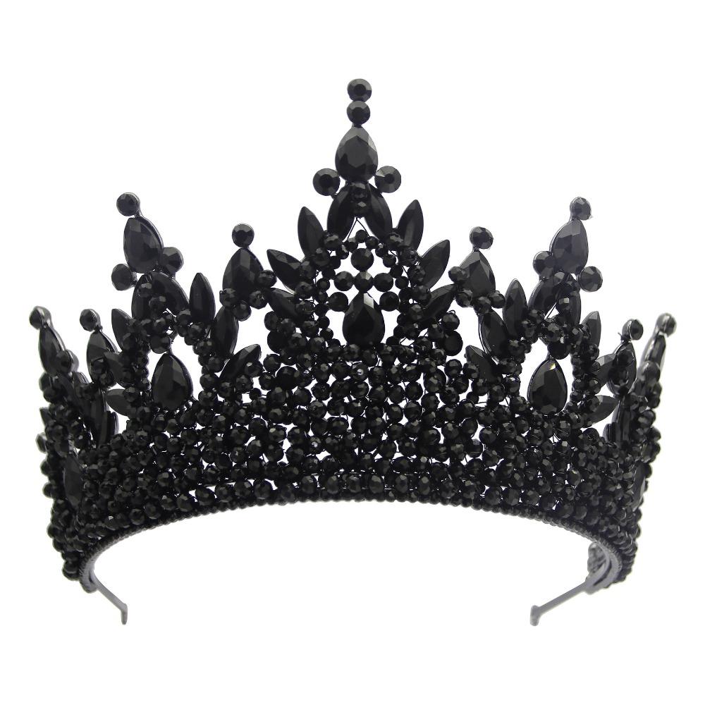 Luxus Übertriebene Barockkrone Galvanisierte Haarschmuck Strass Brautkronen Funkelnde Kuchen Dekorationen schwarz