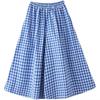 Pantaloni Culotte de Vară Talie Înaltă Pliuri Buzunar Diagonal Tăietură A-Line Picior Larg Acoperire Span Pantaloni cu Imprimeu Caro