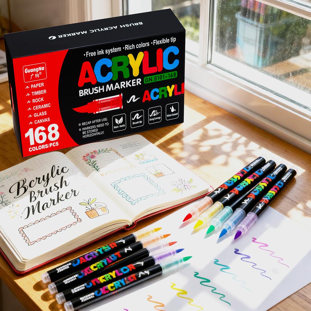 Acrylic Paint Soft Brush Markers Set, Soft Brush Tip Automatic Ink Control Paint Markers, Acrylic Paint Pens for Wood, Stone