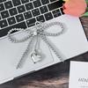 Ins Style Bowknot Beaded Phone Pendant Love Buckle Key Chain Silver Heart Headphone Case Charm Bag Decor Car Key Ring