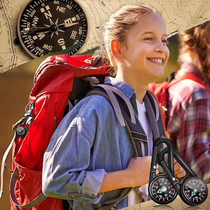 1Pc 3 In 1 Double Sided Mini Compass Carabiner Keychain With Compass Thermometer Outdoor Hiking Survival Zinc Alloy Key Ring