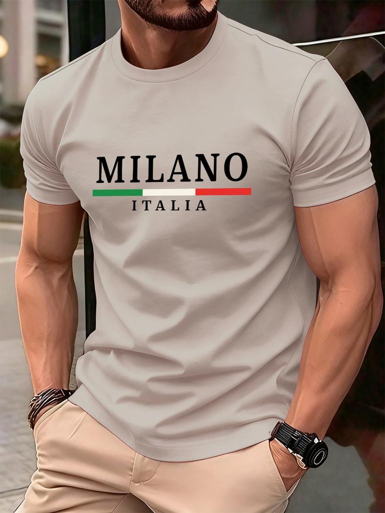 Milano Italien Flagga Färgtryck Herr T-shirt Bomull Sommar Rund Hals Kort Ärm Toppar Mjuk Överdimensionerad T-shirt Vardagliga Herrkläder