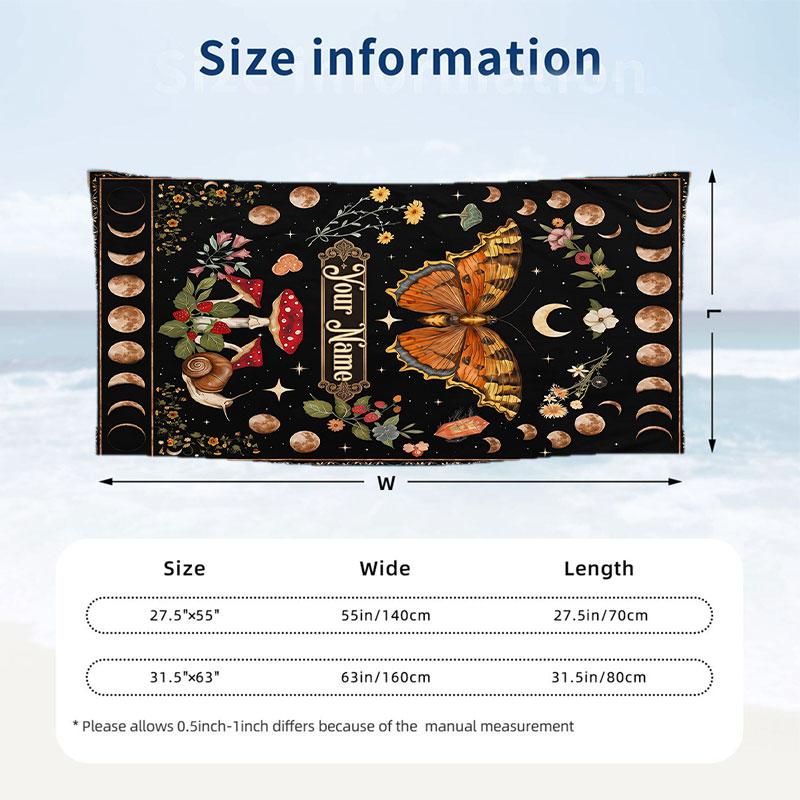 Bohemian Mandala Artwork Theme Quick Dry Beach Towel Custom Name Text Print Large Sand Resistant Towel Beach Vacation