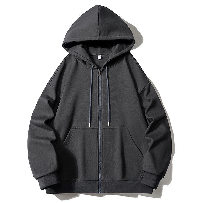2024 Hong Kong Style Hooded Cardigan Sweatshirt with Long Sleeves and Drawstring