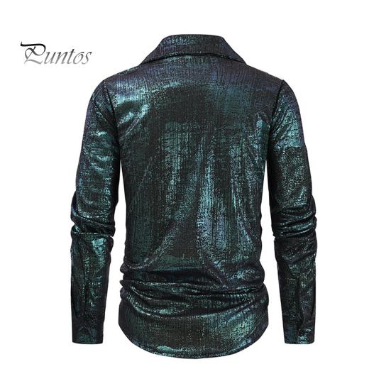 Club Performance skjorte jakkeslagskrage enkelt-breasted skinnende overflate Catch Attention Party Nattklubb Dans Canival skjorte Mellomlang cardigan skjorte