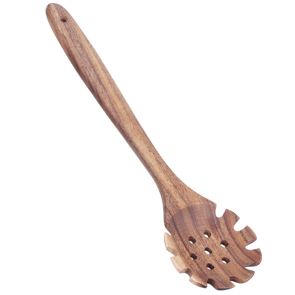 Food Grade Teak Cooking Spoon Handmade Strainer with Teeth Wooden Noodle Colander Comfortable Slotted Spaghetti Strainer Spoon