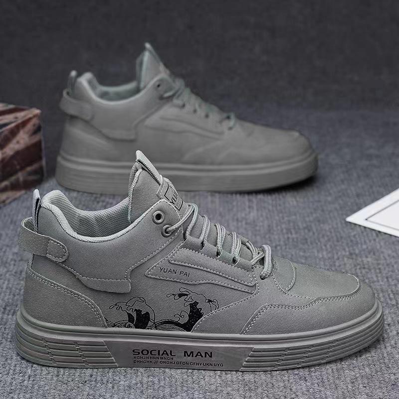 

Обувь Мужская Осень Новинка 2025 Высокие Кеды Тренд Универсальная Повседневная Спортивная Обувь Подростковая Уличная Обувь Мужская Модная Обувь 39 серый