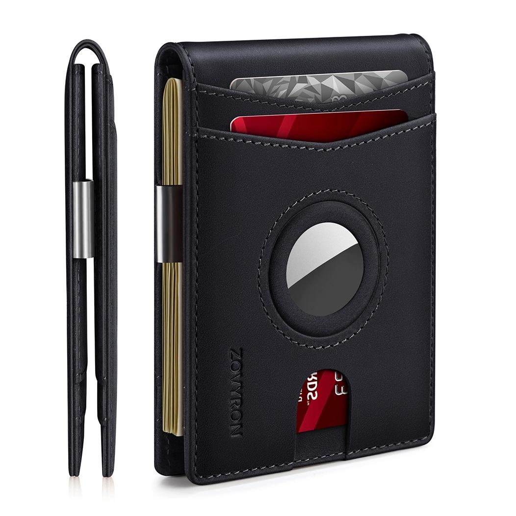 

Популярная щетка RFID для защиты от кражи, сумка для карт из натуральной кожи, защита от отслеживания AirTag для деловых мужчин, держатель для карт в виде зажима для доллара чёрный