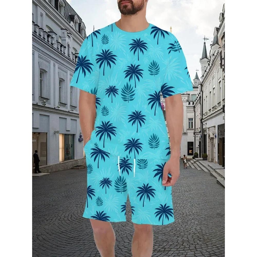 

Summer Men s 3D Printed Coconut Tree Series Suit Fashion Versatile Trend Breathable Vacation Style S