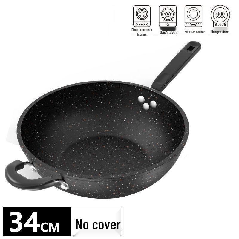 Non-Stick Maifan Stone Wok - Oljefri Stekpanna för Gas- & Induktionsspisar, Universell Design med Platt Botten
