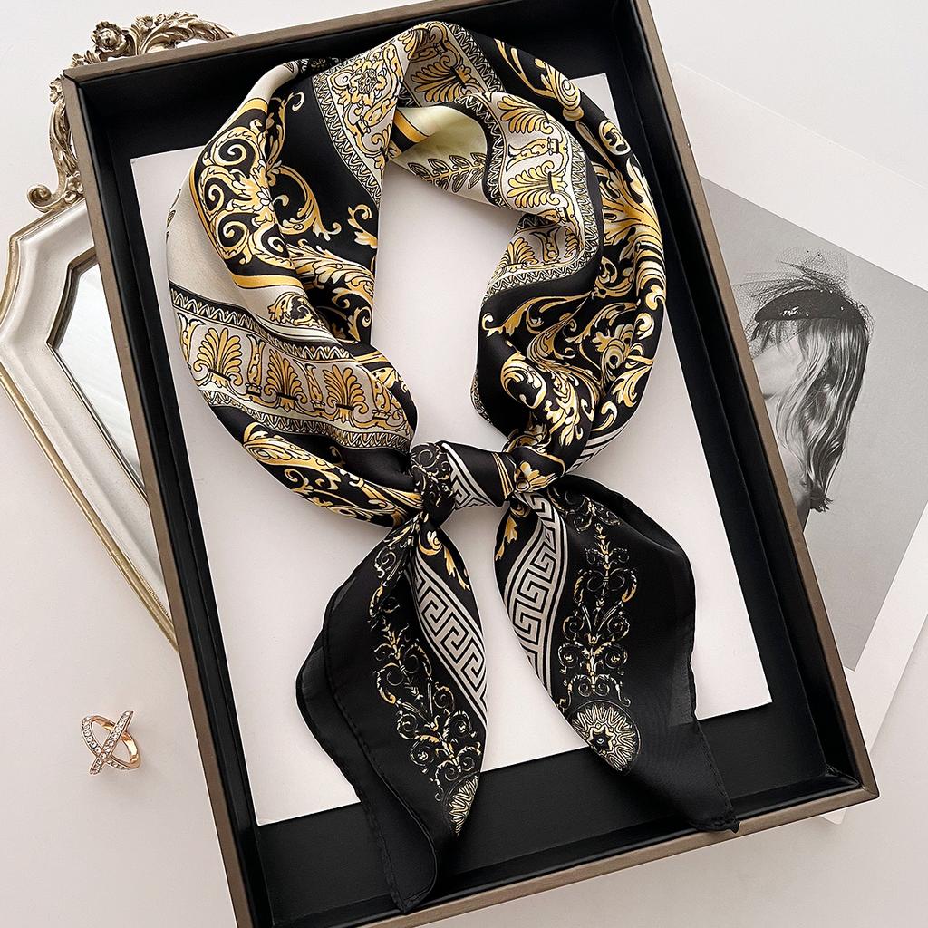 Luxury  Neckerchief Silk Feeling Scarf For Women Design Hair Bands Satin Square Headscarf Ribbon Lady Wrist Hand Wrap Shawl