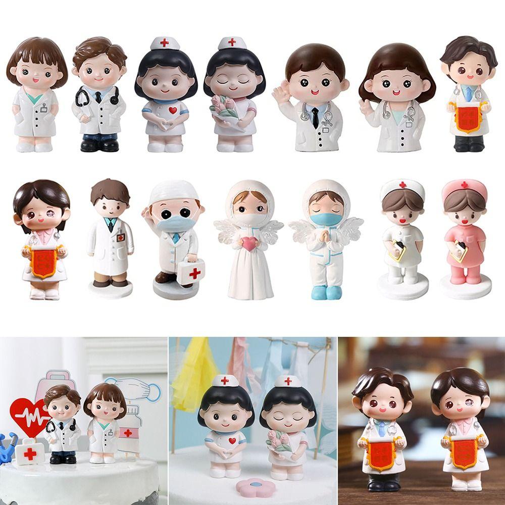 Resin Doctor Nurse Figurine Cartoon Doctor Nurse Model Statue Cute Nurse Cake Ornaments Crafts