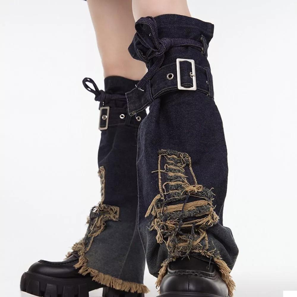 

Милые классные леггинсы Y2K Denim Cross Star женские чулки новые ковбойские гетры Dark Blue Cross