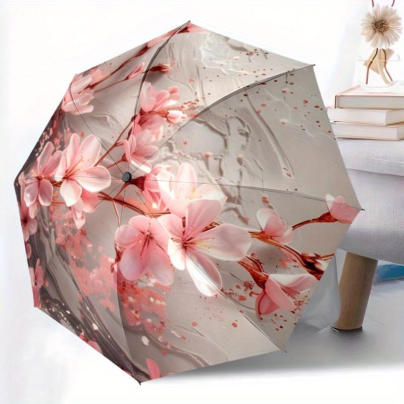 Vintage Floral Umbrella - Automatic Open/close, Windproof 8-Rib Construction with Pink Cherry Blossoms, All-Weather Protection
