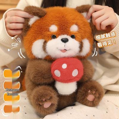Mushroom Raccoon Red Panda Plush Toy - Cute Little Bear Doll Gift for Girls