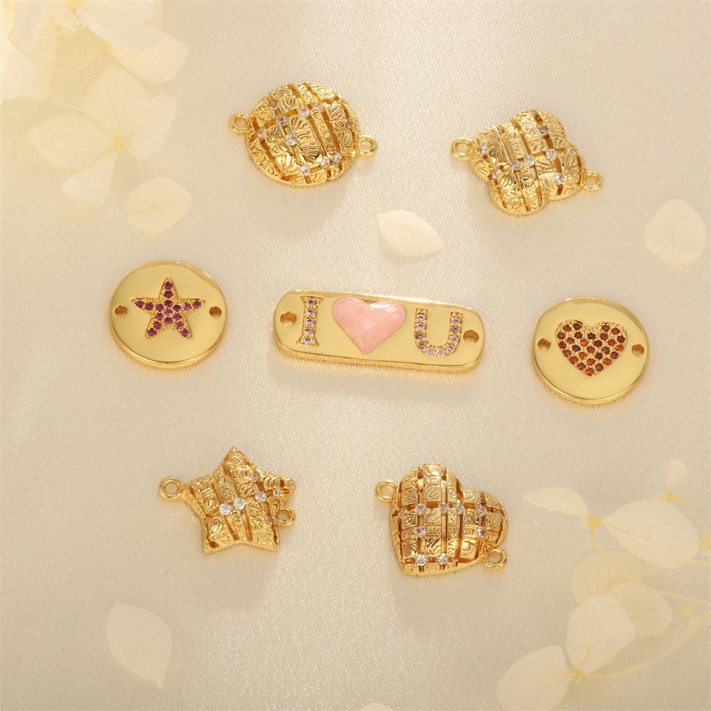 Electroplated Gold Zircon Heart & Star Pendant for DIY Necklaces & Bracelets