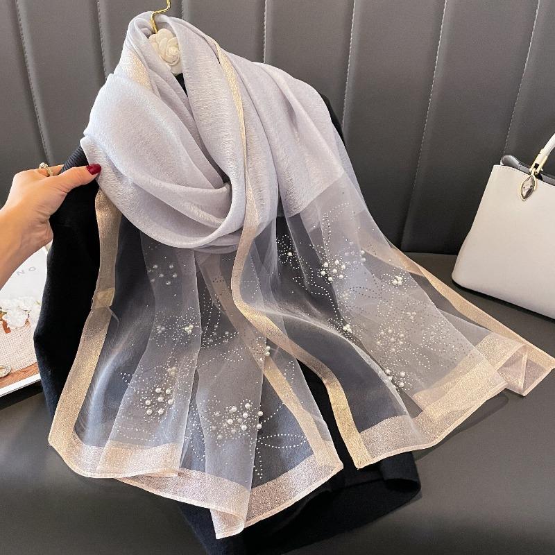 Women S Solid Color Rhinestone Beaded Scarf Warm Neck Wrap Spring Autumn