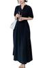 Chubikime Summer Long Short Loose Casual Women's Dress, Sleeve, V-Neck, Midi, A-Line, Black, Slimming, Fit, Formal, Commuting,