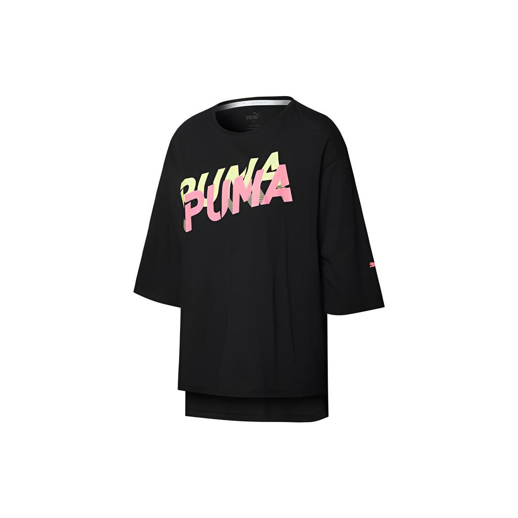 Puma Modern Sports Color Block Letter Print Casual Loose Round Neck Short Sleeve T-Shirt Women T-Shirt Black 583857-01
