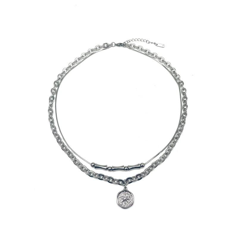 Geometric Layered Stainless Steel Pendant Necklace For Men And Women