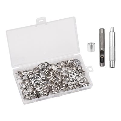 100 Sets Ösen-Set mit Ösen, Unterlegscheiben, 1/2 Zoll, 3-teiliges Installationswerkzeug, silberfarbene Metallösen