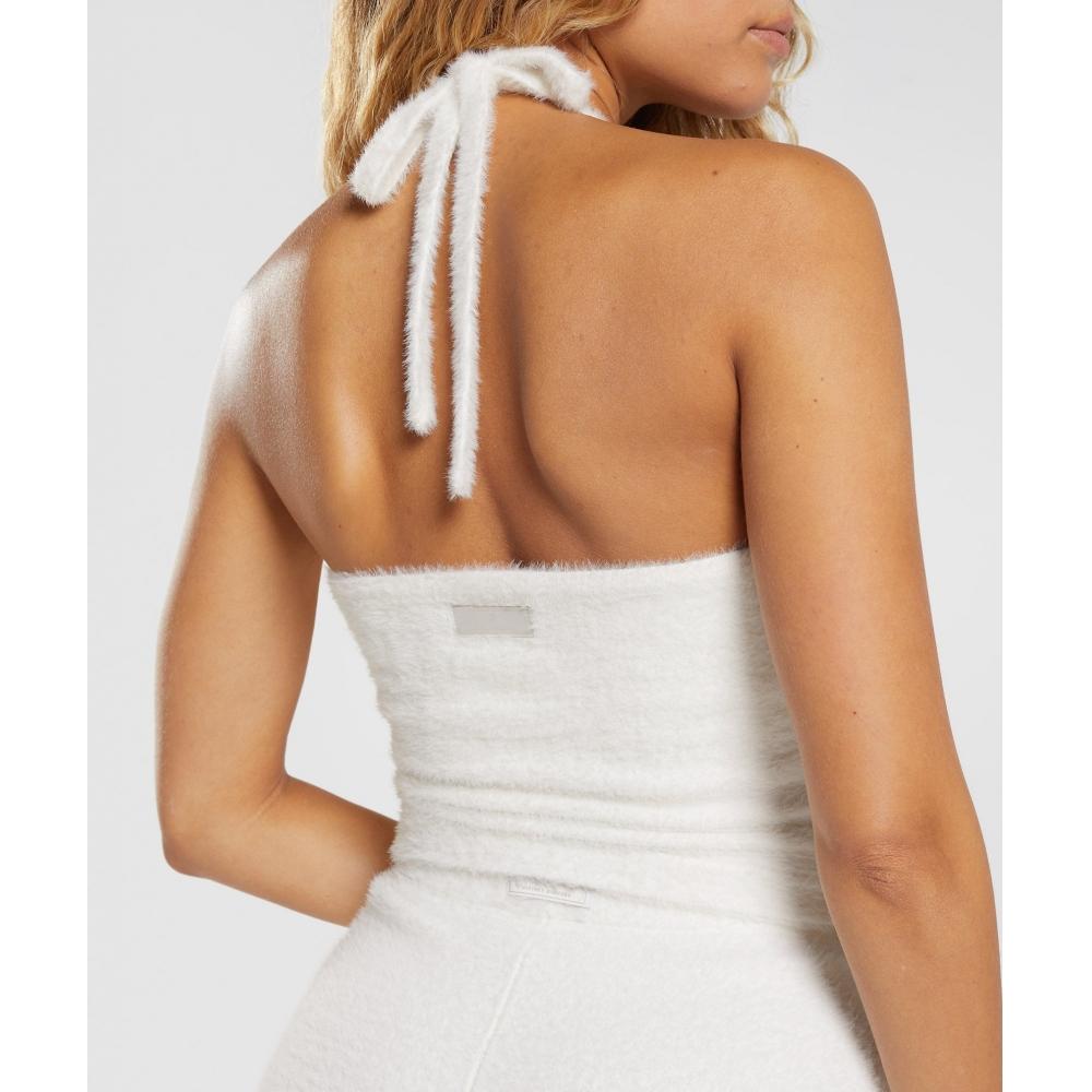 Gymshark Whitney Eyelash Knit Midi Halter Top Skylight White B4a5a Wbkh
