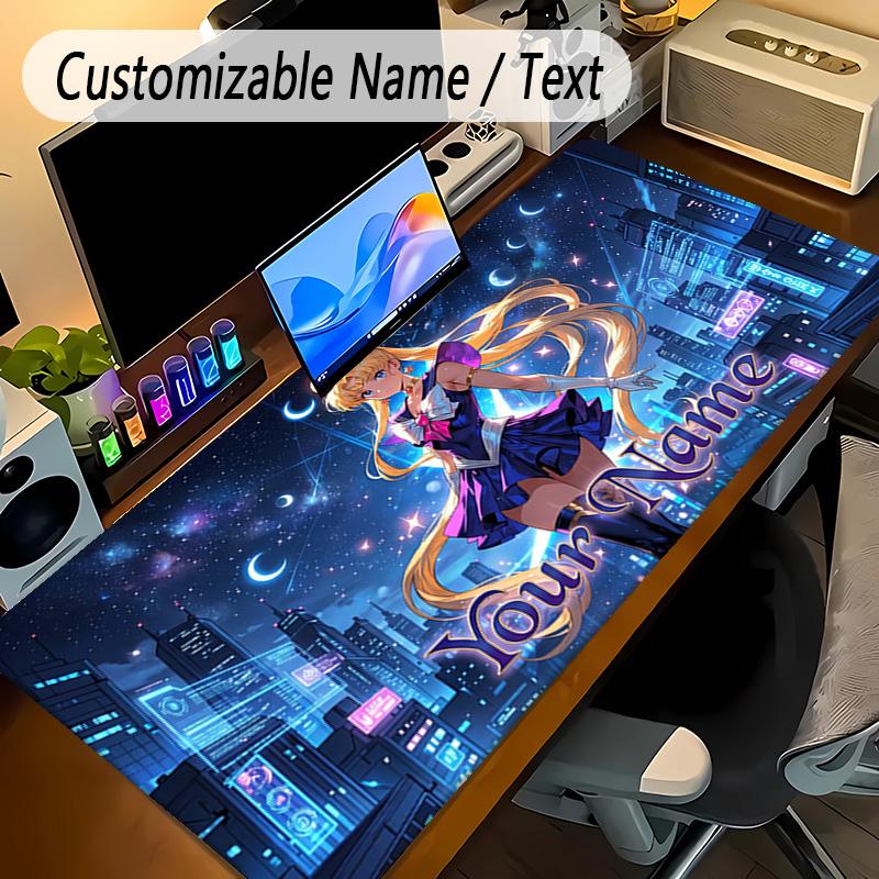Large Mouse PadSailor Moon Custom Name Text Personalized Desk Mat Non Slip Gaming Pad