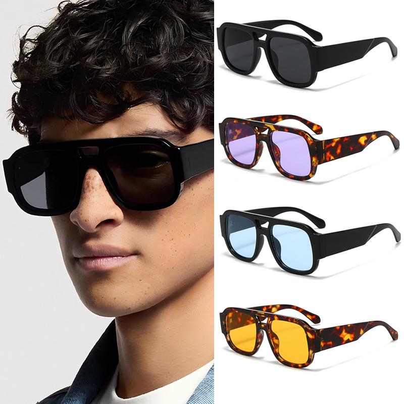 

4 шт. Модные Солнцезащитные Очки Квадратные с Большой Рамкой и Двойным Мостиком Женские Конфетных Цветов с Широкими Дужками Мужские Очки для Наружного Спорта