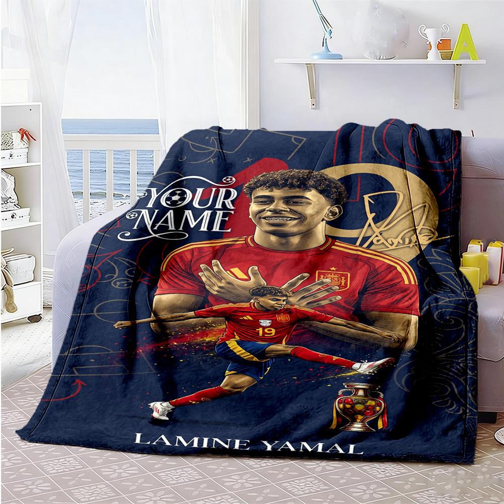 Lamin Yamal Personalized Text Blanket Lightweight Customizable Blanket Ultrasoft For Couch Office Chair Bedding Home Decor Allseason Use