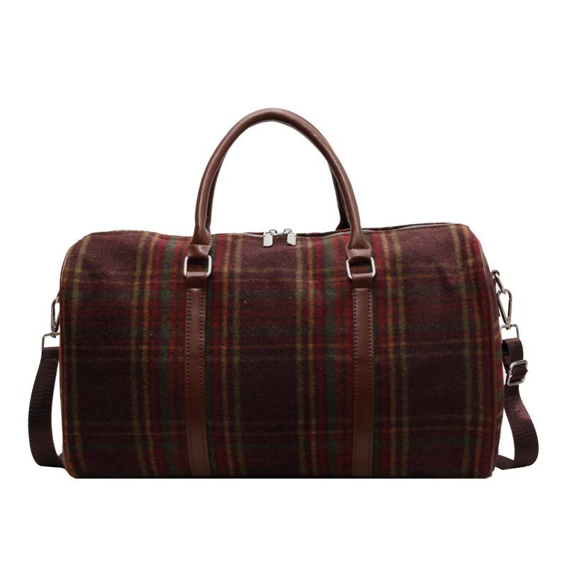 Fashionable and Retro Checkered Hand-held Travel Bag with Contrasting Colors for Women and A Home Clothing Storage Bag