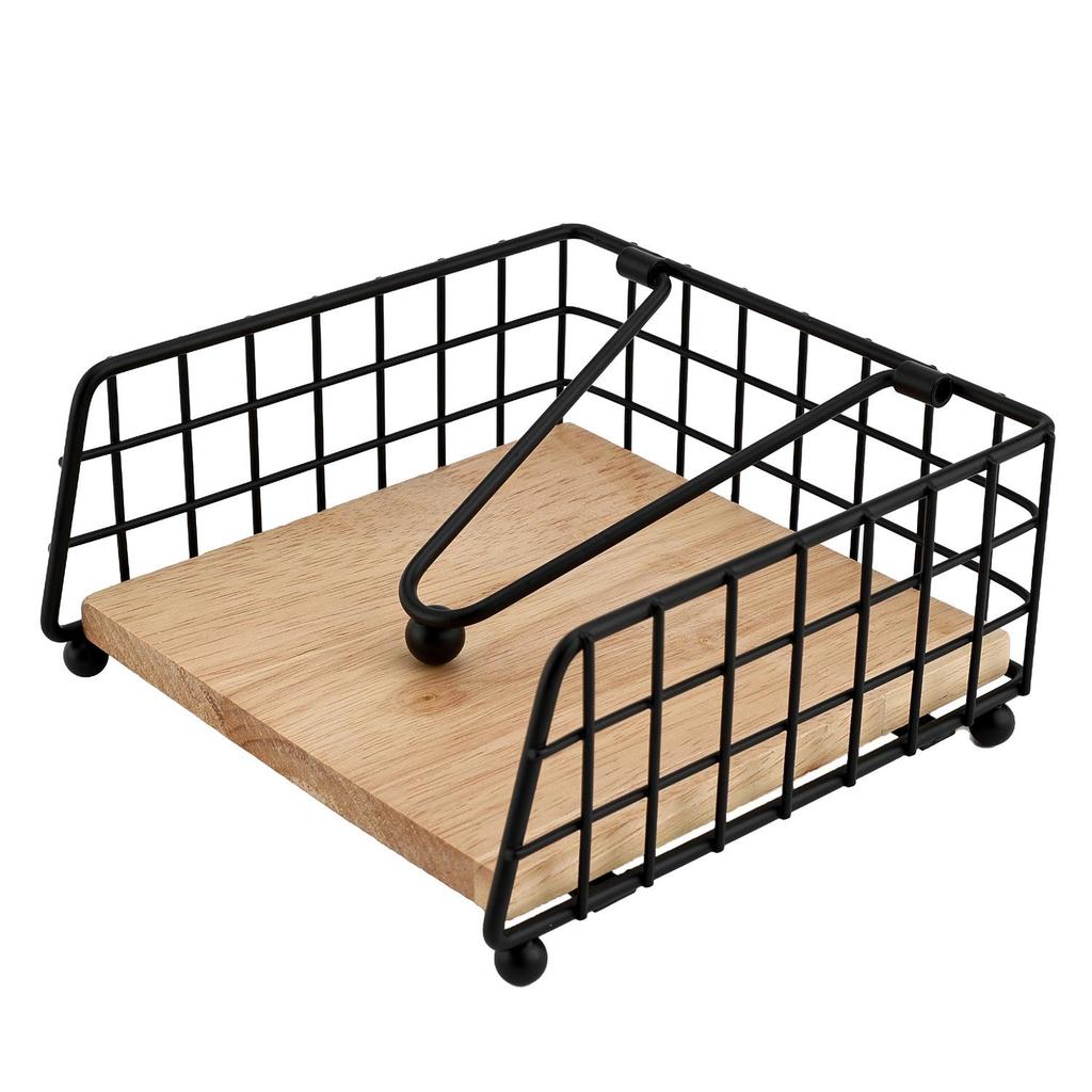 Elegant Wrought Iron & Solid Wood Vertical Napkin Holder for Restaurants