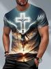 Religiöses Herren-T-Shirt mit Engelsmotiv, Erzengel mit leuchtendem Kreuz und Bibel, Spiritueller All-Over-Druck, Lässiges Kurzarm