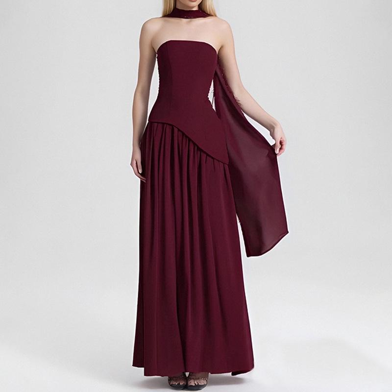 Women's Summer Strapless Flowy Maxi Dress Tube Bodycon High Split A Line Long Party Dresses Cocktail Sexy Wedding Guest Long Formal Dress for Women