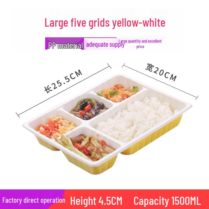Four-Grid Disposable Plastic Bento Lunch Box with Lid, Multi-Compartment Food Packaging Container.