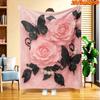 1pc 2D Flat Printing Spring And Summer New Arrival Pink Flower Black Butterfly Pearl Theme Digital Print Blanket, All-Season Use, Casual Throw, 100% P