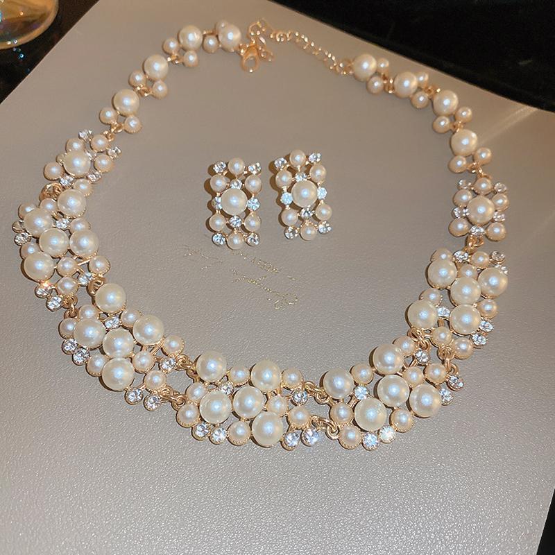 Set Colier Cercei Dreptunghiulari cu Perle 3 Bucăți Colier Choker Vintage Accesoriu Seturi de Bijuterii de Lux Ușor Accesorii Nuntă