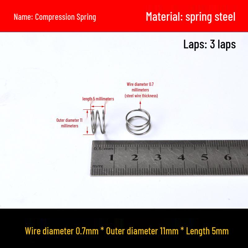 Druckfeder mit Rückstellfunktion aus Federstahl, 0,7 mm Drahtdurchmesser, 8-12 mm Außendurchmesser