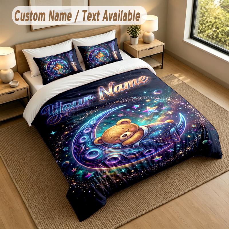 Bear Panda Theme Personalized 3Pcs Bedding Set Custom Text & Name 1 Sheet 2 Pillowcases Household Bedding 1pc
