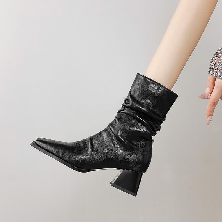 Móda Nový Podzim Zima Dámské Boty Módní Skládané Boty se Čtvercovou Špičkou pro Ženy Krátké Boty Dámské Boty Westernové Boty Zapatos Mujer