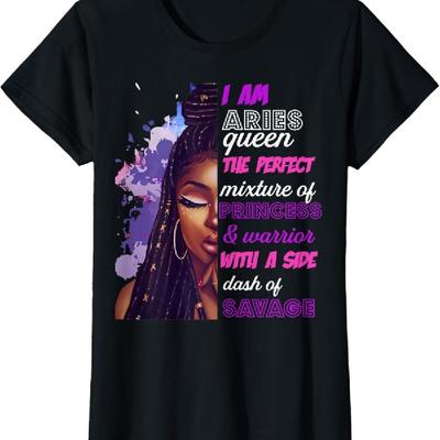 Black Woman Princess And Warrior Aries GIrl Black Woman T-Shirt