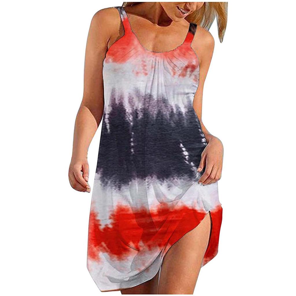 Dame Mote Gradient Trykk Ermeløs Spaghetti Maxi Kjole