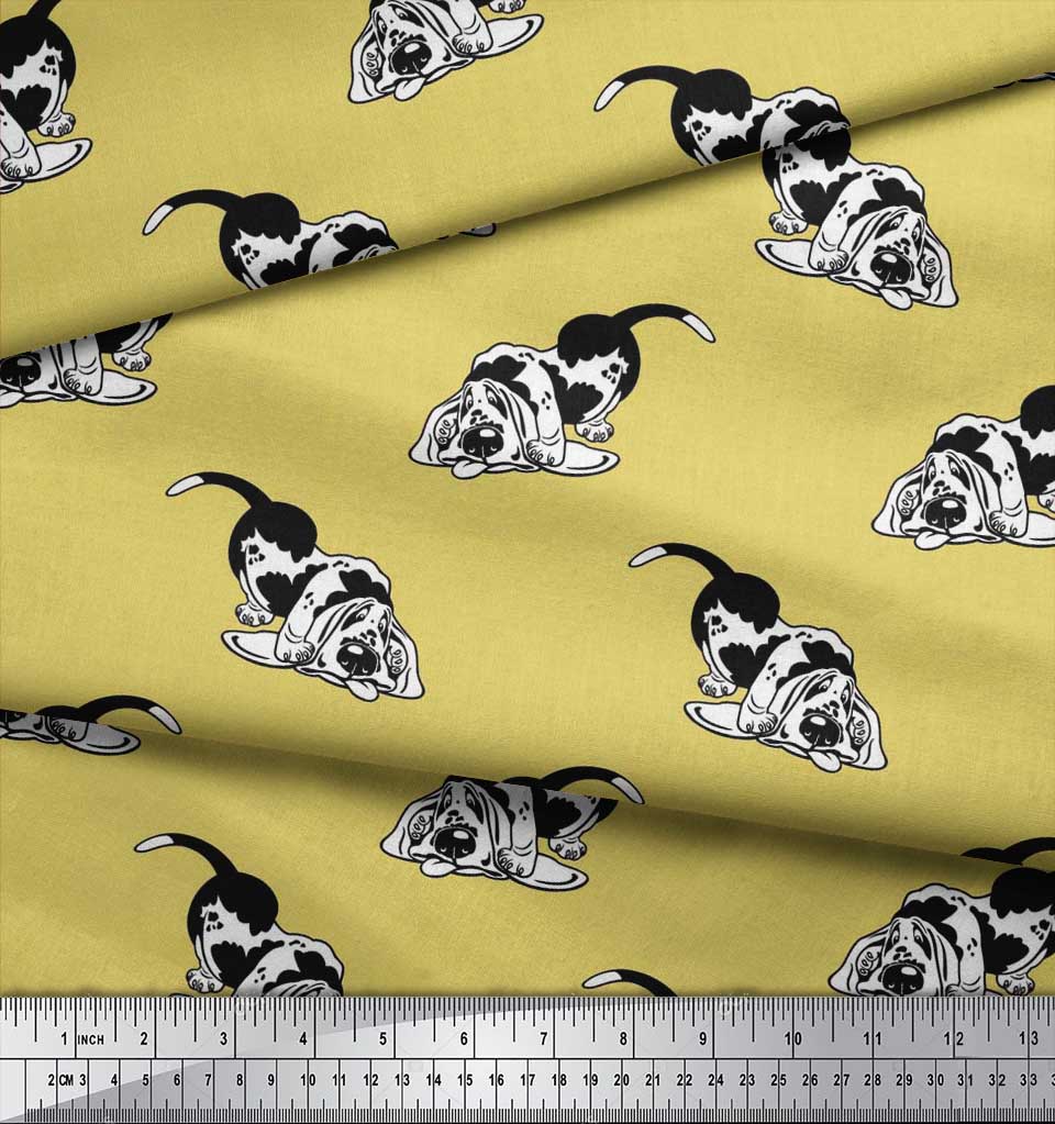 Soimoi Japonská krepová saténová tkanina Basset Hound Potisk šicí tkaniny metr 42 palců